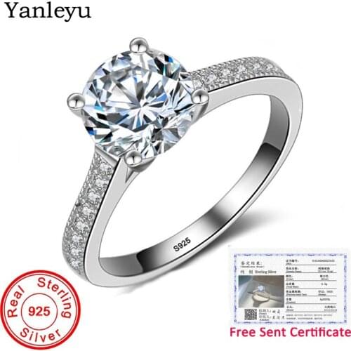 Has Certificate! Stamped S925 Sterling Silver Ring 1 Carat Round CZ Diamond Wedding Rings with Side Stones Statement Ring PR402