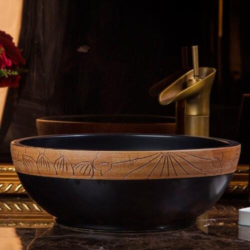 China Artistic Procelain Handmade Europe Vintage Lavabo Washbasin Ceramic Bathroom Sink Counter Top ceramic wash basin painted