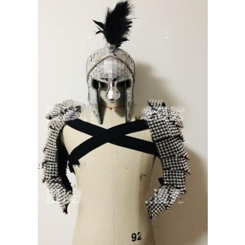 Space warrior mirror armor Future technology Ancient Roman cosplay costume party performance clothing nightclub catwalk hat