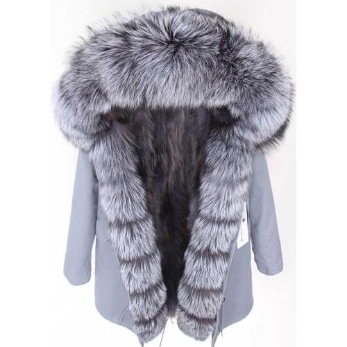 Maomaokong 2020 Natural raccoon fur lined jacket coat big Fox fur collar black gray park thick warm coat
