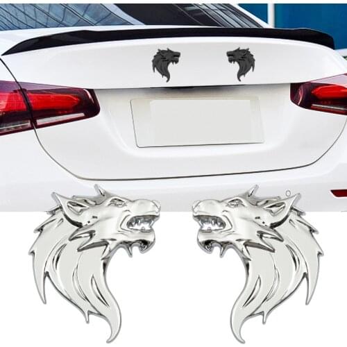 3D Metal Wolf Head Car Stickers Logo Emblem Decoration Wolf Styling Badge For Bmw Benz Skoda Volvo Ford Cadillac Chevrolet Honda