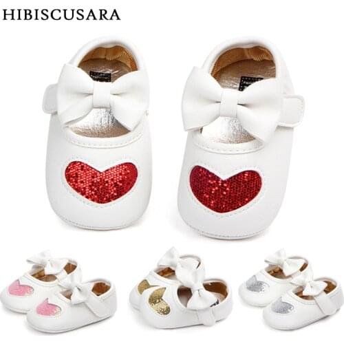 Adorable Newborn Baby Girl Shoes Soft Moccasins With Bowknot Infant Bebe Spring PU Leather First Walkers Heart Sequined
