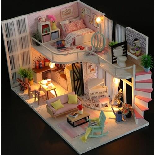 DIY Wooden Girls Dollhouse Miniature Furniture Kit With Light Accessories Cottage Doll House Casa Toys for Adults Birthday Gifts