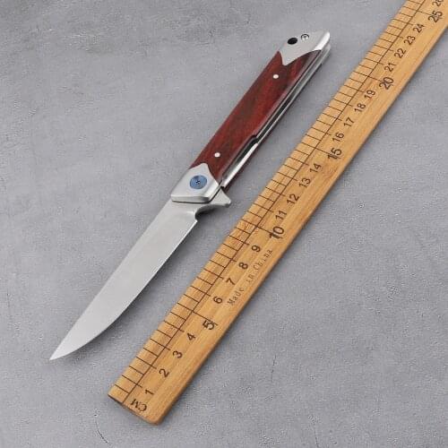 New mahogany handle folding knife tactical outdoor 8Cr13Mov blade self-defense multi-function camping hiking hunting fruit knife