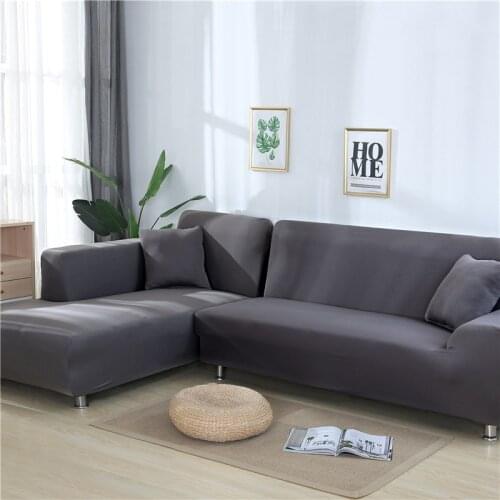 Solid Color Elastic Sofa Cover for L Shaped Sectional Corner Chaise Longue Sofa Stretch Couch Cover Slipcovers for Living Room