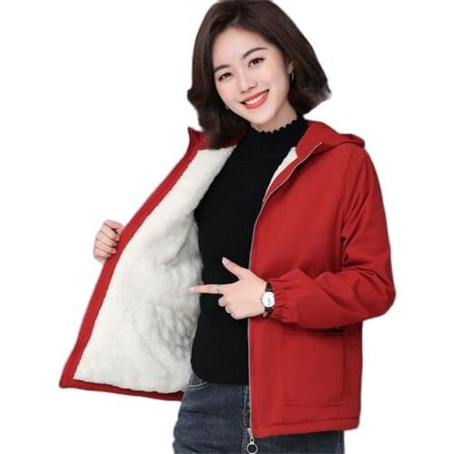 2021 Autumn Winter Womens Fleece Jacket Coats Female Hooded Windbreaker Outerwear Warm Parka Thick Female Hoodies Jackets Q105