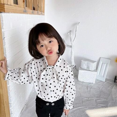 1-7T Toddler Kid Baby Girl Clothes Spring Polka Dot Shirt Elegant Long Sleeve Summer Blouses Bow Tee Cute Sweet Shirt Outfit