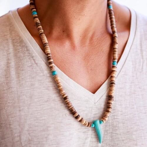 Boho Necklace For Men / Wood Bead Necklace Boho Jewelry for Men / Long Necklace