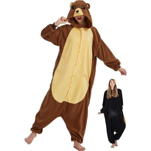 Animal Pajamas Men Kigurumi Cartoon Brown Bear Onesie For Adults Pijamas Cosplay Costume Unisex Sleepsuit Home Sleepwear Romper