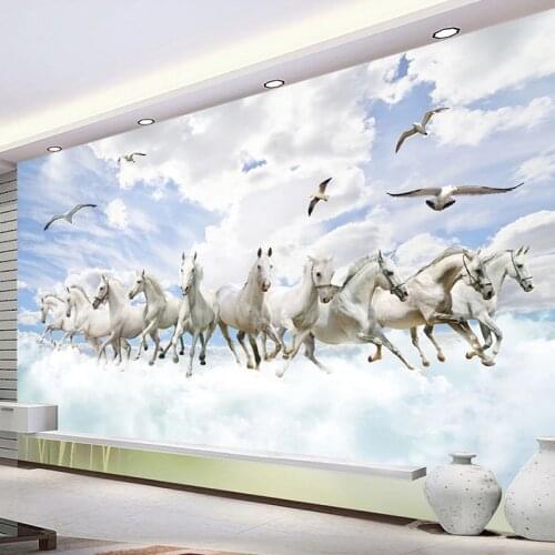 Drop Shipping Custom 3D Photo Wallpaper White Horse Art Creative Landscape TV Wall Painting Study Room Mural Decoration
