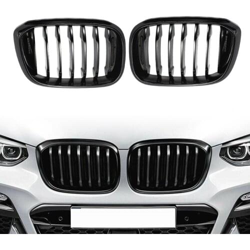2Pcs Car Front Hood Kidney Grille Grill Mesh Glossy Black Racing Grills For-BMW X3 G01 X4 G02 2018 2019 2020