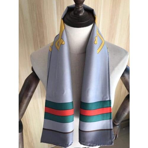 2021 new arrival winter spring grey chain 100% pure silk scarf twill hand made roll 90*90 cm shawl wrap for women lady