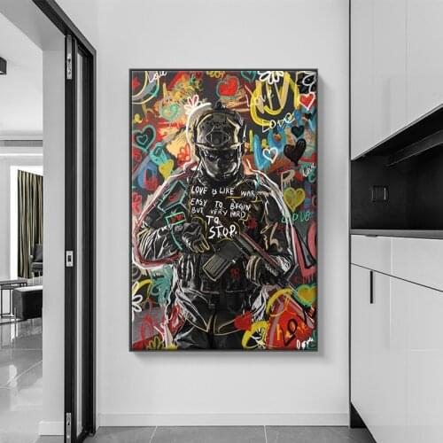 Nordic Modern Graffiti Canvas Art Canvas A Man with A Gun Mural Posters and Prints on The Wall Art Pictures Home Decoration