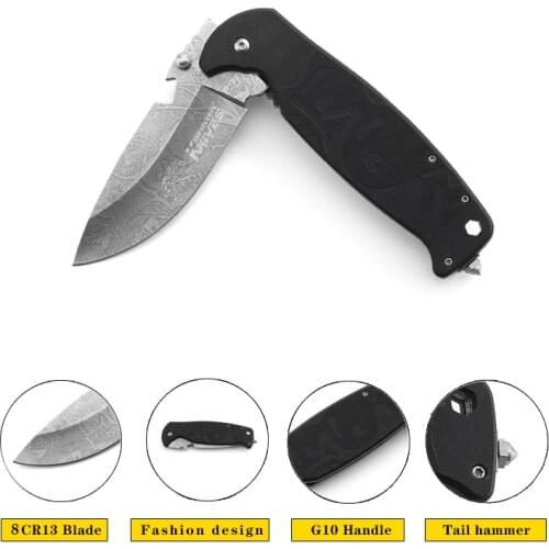 Folding Knife High Hardness Blade G10 Handle Outdoor Stainless Steel Knives for Self-Defense Survival Climbing Riding Camping