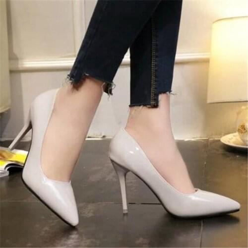 Dress Women Pumps Thin High Heels Party Shoes Nightclub PU Slip On 10CM Pointed Toe Office & Career Shallow Women Shoes 2020
