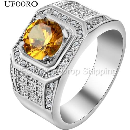 UFOORO Size 6-12 Generous Fashion luxury jewelry Cut blue green yellow AAA CZ zircon Silver Plated Wedding Band Ring for men