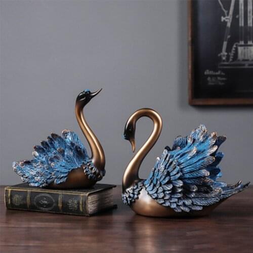 European-style Swan Resin Crafts Resin Abstract Swan Statue Decoration Living Room Desktop Retro Animal Statue Decoration