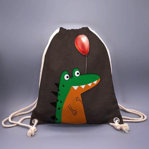 3D printing Animal print dinosaur rope bag for men and women, cat and dog cartoon print canvas soft shoulder bag, for outdoor