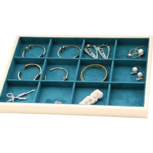 High Quality Green Vevlet Wooden Frame Jewelry OrganizerJewelery Packaging Gift Box Ring Earring Holder Necklace Stand Wholesale