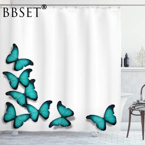 Butterfly Shower Curtain Spring Turquoise Butterflies Pattern Waterproof Multi-size Douchegordijn Bathroom Decor with Hooks