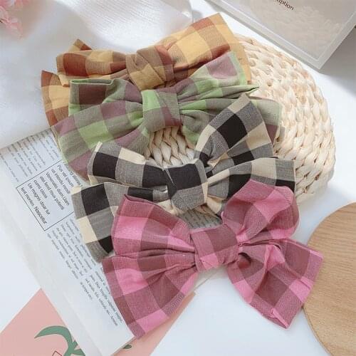 Yellow Green Pink Beige Cute Bowknot Cloth Alloy Plaids Barrettes Hair Clips & Pins Headwear for Women