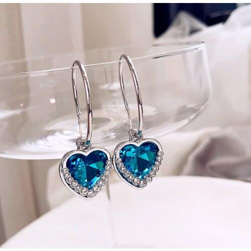 925 Silver Needle Korean Blue Zircon Heart-shaped Earrings New Simple and Versatile Earstuds for Women