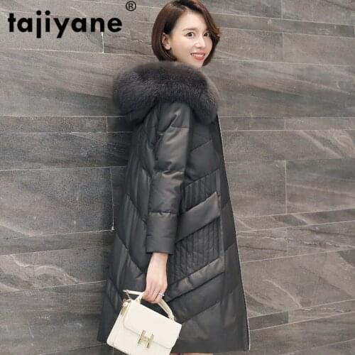 Real Leather Genuine Jacket Fox Fur Collar Autumn Winter Coat Women Clothes 2021 Korean Vintage Sheepskin Down Coat Tops ZT3721