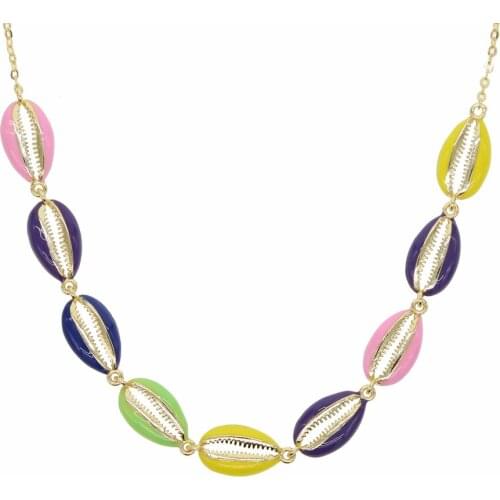 Women choker necklace jewelry with Neon Enamel colorful sea shell charm rainbow choker layer necklace