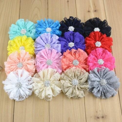 100 pcs/lot , 2.75 inch Lace Flowers with Rhinestone Centers, DIY Headband Flower