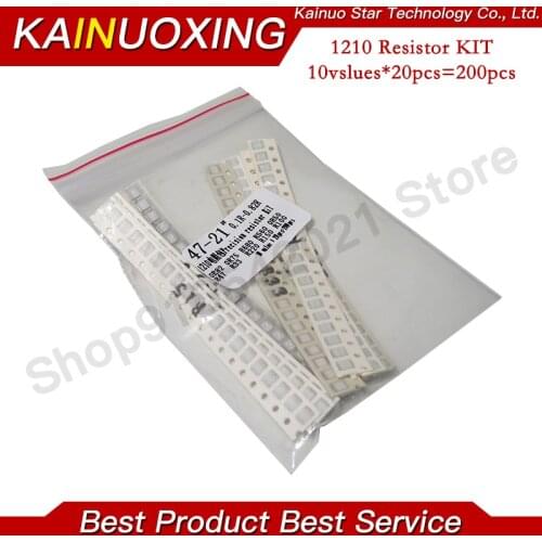 200PCS 5% 1210 SMD resistors assorted kit set ,10 valueX20pcs=200pcs 0R82 0R75 R68 R560 0R50 R47 R33 R22 R150 R100