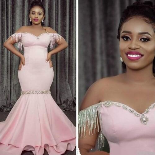 2020 Arabic Pink Sexy Evening Dresses Sweetheart Beaded Crystals Mermaid Prom Dresses Cheap Formal Party Bridesaid Pageant Gowns