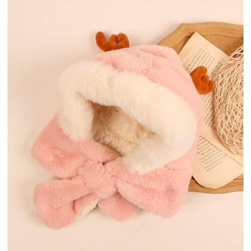 2021 Lovely Childrens Cartoon Antlers Hat with Scarf Korean Winter Warm Baby Plush Ear Protect Cap 1-4 years