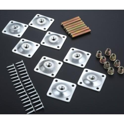 8Pcs Furniture Leg Soft Table Chair Feet Attachment Plates Silver Color Furniture Leg Mounting Plates w/ Bolts Adapters 48x48mm