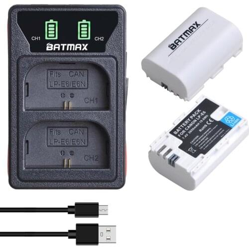 2Pcs 2650mAh LP-E6 LP E6 LPE6 Battery + Built-in USB LED Charger for Canon EOS 5D Mark II 2 III 3 6D 7D 60D 60Da 70D 80D D