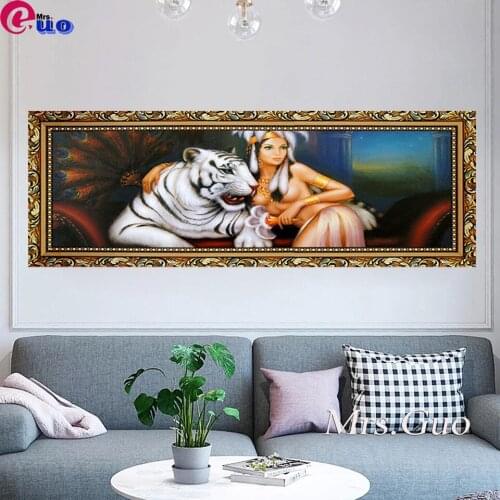 Full Square/Round Drill 5D DIY Diamond Painting "Sexy Woman And White Tiger" 3D Embroidery Cross Stitch 5D Decor Gift