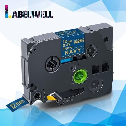 Labelwell 12mm TZe-RN34 TZe Satin Ribbon Compatible for Brother TZeRN34 TZe RN34 Gold on Navy for Brother P-Touch label maker