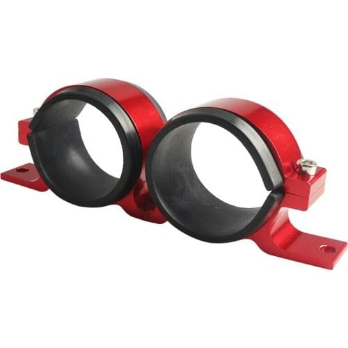 Car Dual Fuel Filter Pump Bracket Mount Clamp Cradle with Rubber Slip Fit for the 60mm Motorsport Red Aluminum