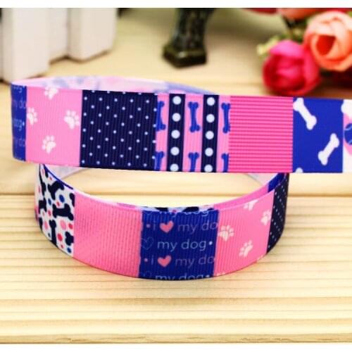 7/8'' Free shipping dog pattern printed grosgrain ribbon hair bow headwear party decoration wholesale OEM 22mm H5293