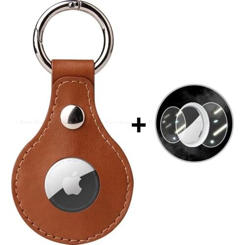 Retro Business PU Leather Locator Tracker Case For Apple Airtag Keychain Anti Loss Drop Protection Shell With Hydrogel Film