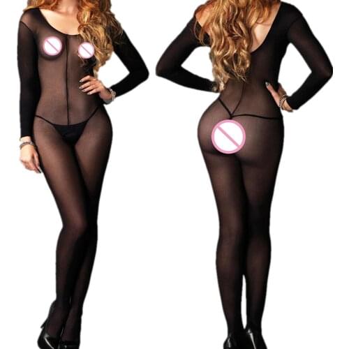 Black Sexy Bodystockings Sheer Women Thigh High Porno Lingerie Erotic Lace Fishnet Stockings Crotchless Patchwork Sex Costume