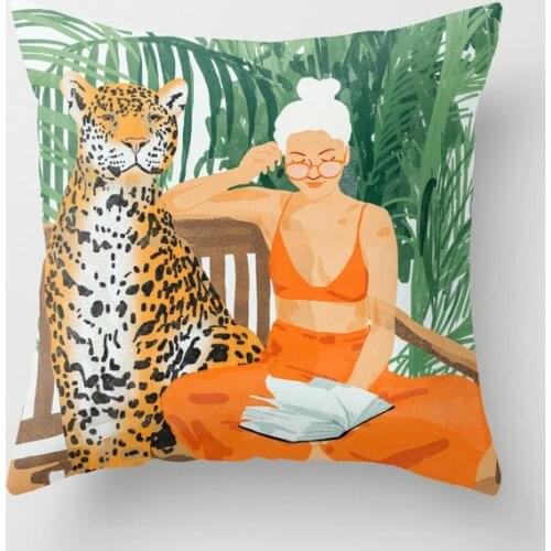 Jungle Vacay Painting Illustration Decorative Pillow Cushion Covers Square Pillowcase for Sofa Cotton Linen Pillow Cover