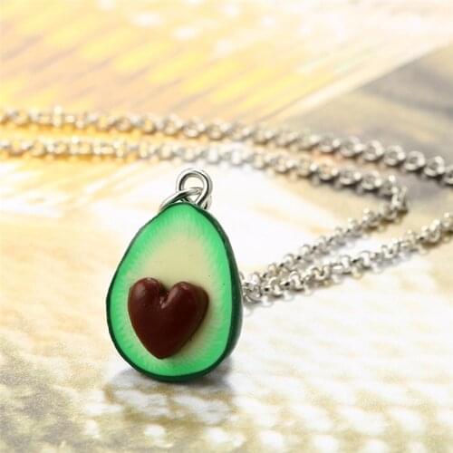 Heart Avocado Shape Long Pendant Necklace for Women Green Color Bohemian Chain Handmade Necklace