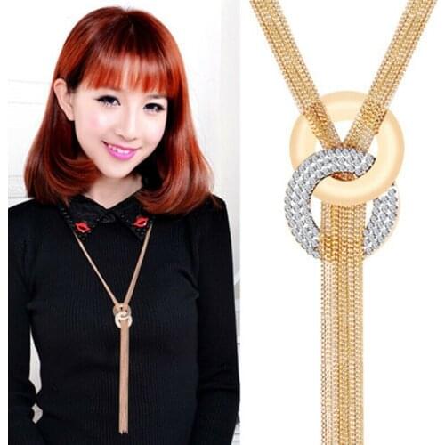 Retro New Punk Long Necklaces Alloy Mesh Knotted Sweater Chain Choker Necklaces For Women Gift