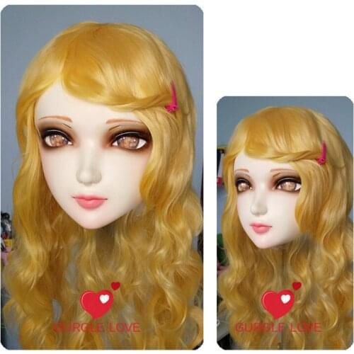 DM007)Female Sweet Girl Resin Half Head Kigurumi BJD Mask Cosplay Japanese Anime Role Lolita Lifelike Real Mask Crossdress Doll