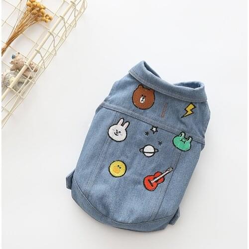 Japan Korea Fashion Embroidery Print Pet Dog Denim Vest Clothes Casual Sport Coats Puppy Dog Summer Vest Chihuahua Schnauzer