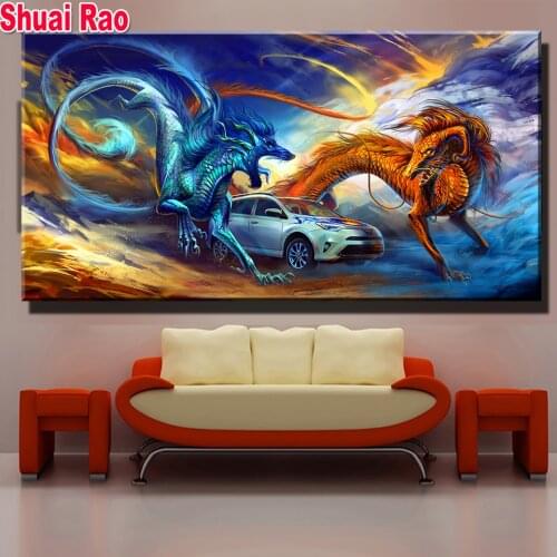 Fantasy Car Dragon DIY Diamond Painting puzzle Full Square Round Painting CrossStitch Rhinestones Mosaic Gift Home Decor large