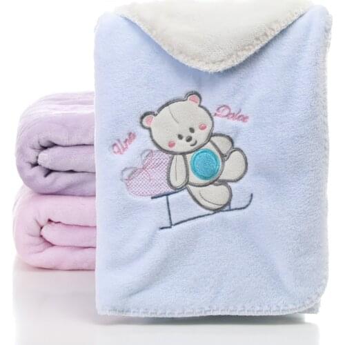 Flannel Lamb Cute Bear Wool Double-layer Thickening Childrens Blanket Cartoon Baby Sleeping Plush Blanket