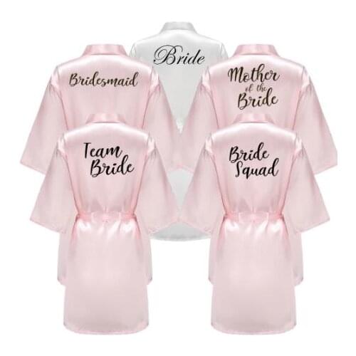 New bride bridesmaid robe with white black letters mother sister of the bride wedding gift bathrobe kimono satin robes