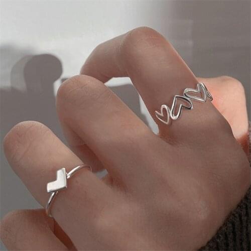 925 Sterling Silver Adjuatable Size Elegant Heart Charm Finger Ring For Women Girls Party Wedding Jewelry jz024