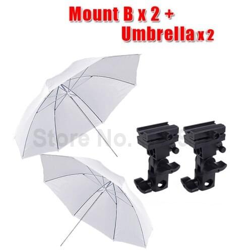 4 in 1 Photography Photo Studio 33" Soft Reflective White Umbrella Photo 2pcs Flash Bracket Kit